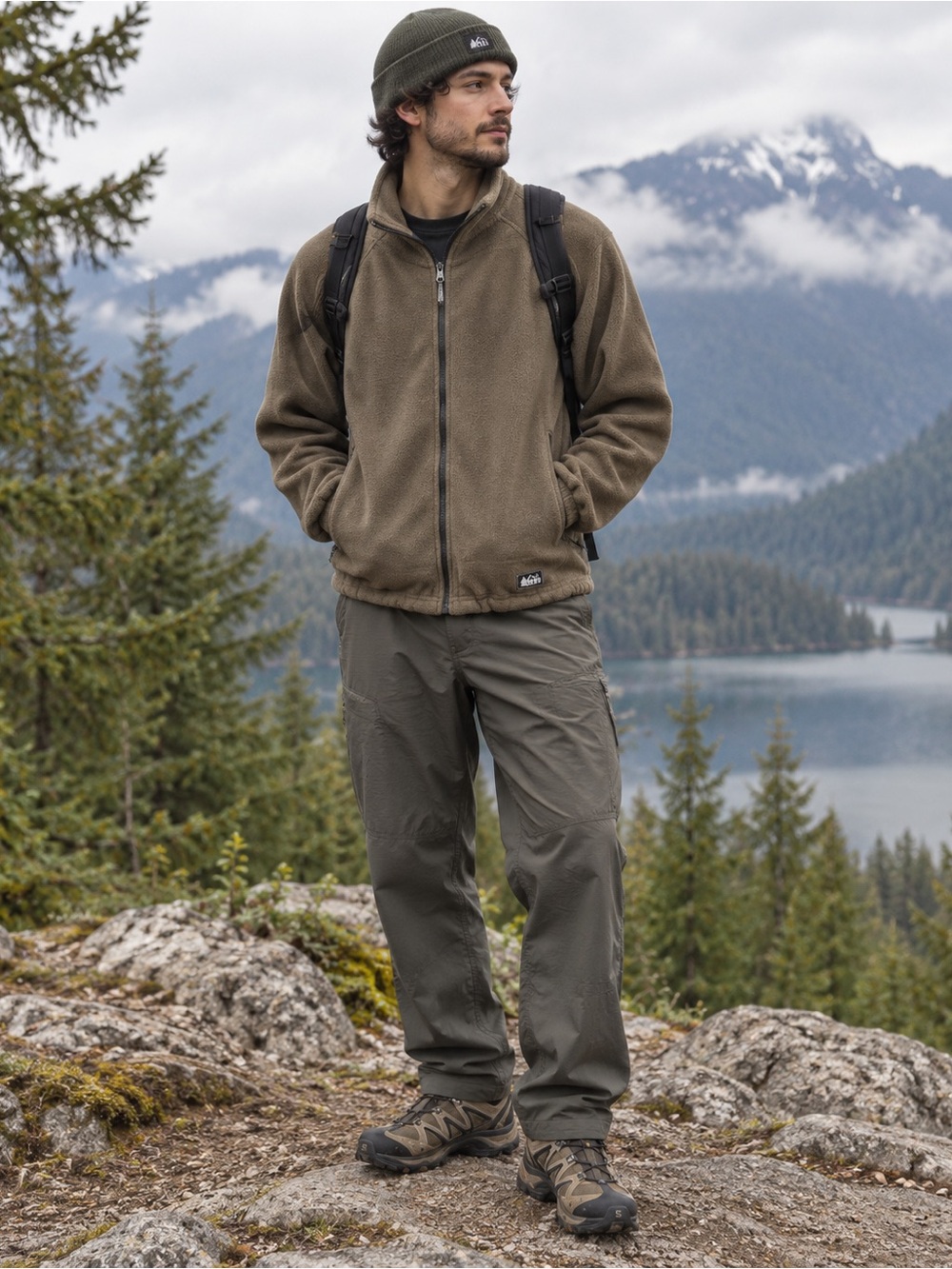 Vintage REI Polartec Zip-In Fleece Jacket Brown Olive Full Zip Gorpcore Outdoor